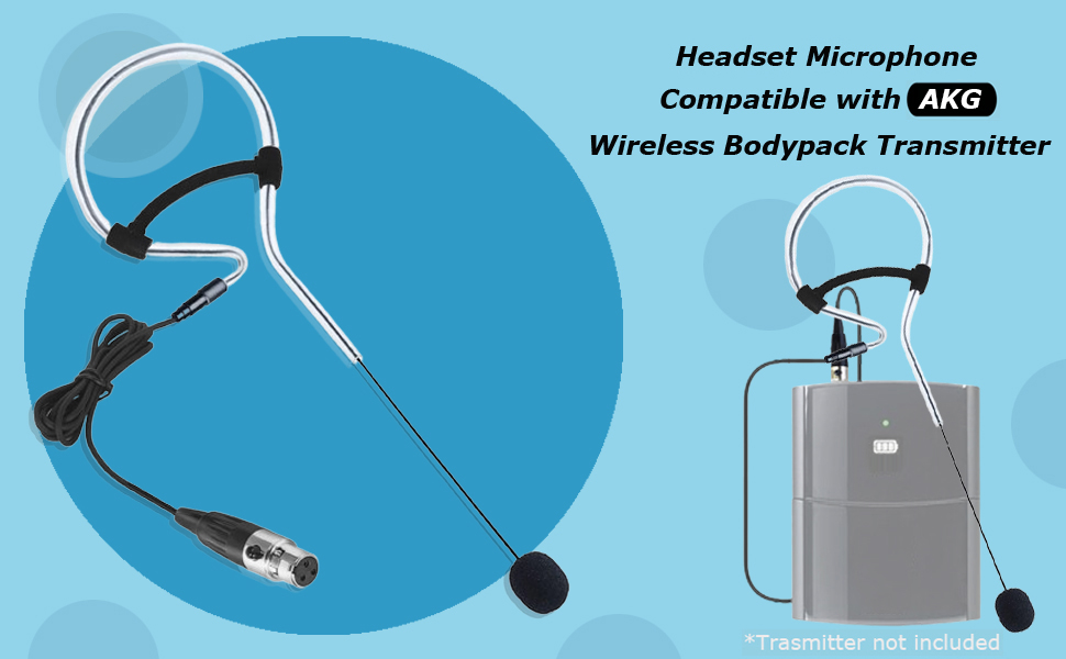 Black Headset Microphone Compatible with Wireless Bodypack Transmitter System