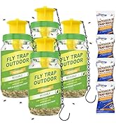 4 Pack Fly Traps Outdoor with 4 Natural Fly Bait Refill, Reusable Outdoor Hanging Ranch Horse Fly...