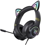 SIMGAL Cat Ear Wired RGB Backlights Gaming Headsets, Over-Ear Gamer Headphones with Surround Soun...