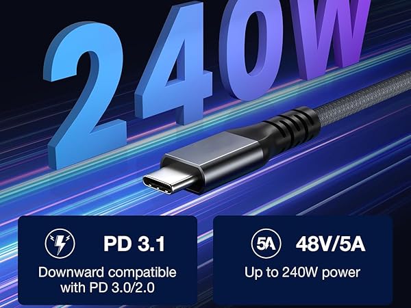 USB 4 Cable Thunderbolt 4 Cable 240W PD 3.1 Fast Charging USB C to USB C Cable 1ft 0.3M