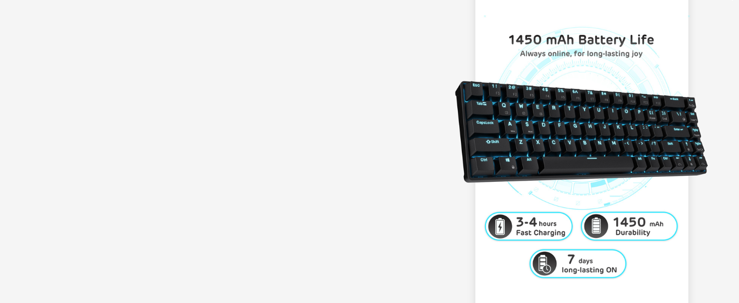 Hot-Swappable 65% Wireless Mechanical Keyboard, 60% 68 Keys Compact Bluetooth Gaming Keyboard