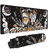 Black Skull Hippie Mushroom Yellow Butterfly Moth Moon Stars Snake Mouse Pad XL Extended Desk Mat...
