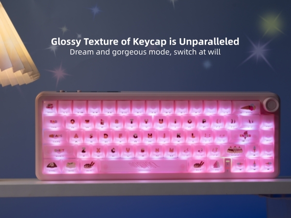 Womier Keyboard Keycaps Jelly - Ceramic Keycaps Style, Clear Ice-Cream Pink Cute Key cap