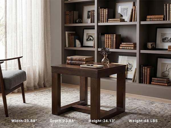 Sofa side accent side table providing a generous 24-inch surface for lamps and decor