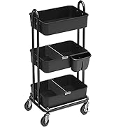 Simple Houseware 3-Tier Kitchen Cart Multifunctional Rolling Utility Cart with 2 dividers and Han...