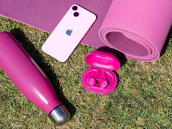 Jbuds sport 4 on yoga mat outside