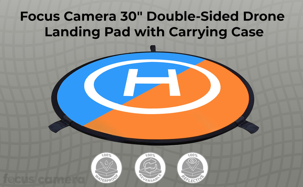 focus camera, drone landing pad, 30-inch, portable, reversible, reflective, double sided 