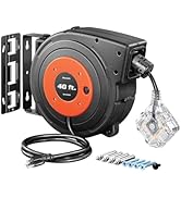 DEWENWILS 40 FT Retractable Extension Cord Reel, 12/3C SJTOW Heavy Duty Power Cord, Twist-lock St...