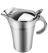 ShineMe Stainless Steel Gravy Boat Sauce Jug with Lid, 16oz Double Wall Insulated for Keeping Sau...