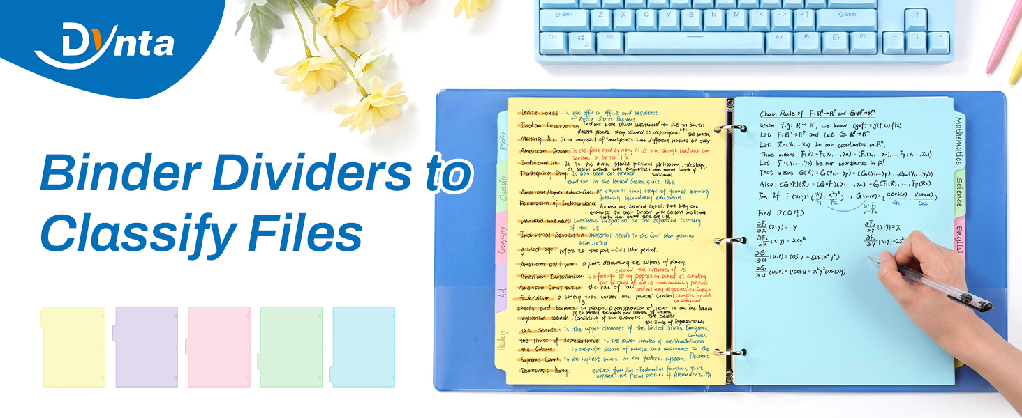 5-Color binder dividers to classify files