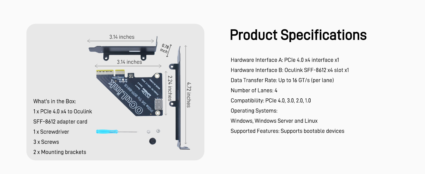 LetLinkSo Gen4 PCIe 4.0 x4 to Oculink SFF-8612 External SFF-8611 Adapter Card for NVMe