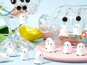 Halloween Craft Beads Ghost Bead Acrylic Small Opaque Cartoon White Ghost Crafting Jewelry Spacer
