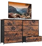 Furnulem Long Dresser for Bedroom, TV Stand for 55'' TV, Wide Storage Drawer Unit with 8 Fabric B...