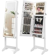 CHARMAID LED Mirror Jewelry Cabinet - Lockable Jewelry Armoire with Touch Screen Lighted Full Len...