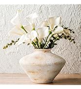 Rustic Ceramic Flower Vase, YBX White Small Ceramic Vase 5.6 Inches, Retro Distressed Textured Po...