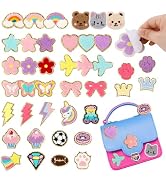 Jspupifip 40 Pcs Chenille Embroidered Patches, Self Adhesive Glitter Patches Flowers Stars Hearts...