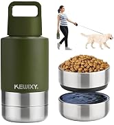 KEWIXY Insulated Dog Travel Water Bottle with Detachable Bowls, 3 in 1 Portable Dog Water Bottle ...