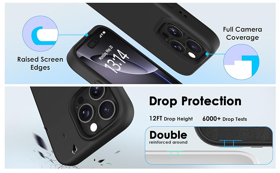 Raised Screen Edges Full Camera Coverage Drop Protection Double reinforced around