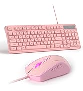 Pink Creamy Keyboard and Mouse Combo,MageGee GK980 Wired RGB Backlit Keyboard and Pink Gaming Mou...