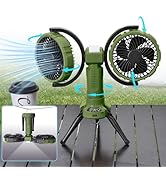 Nauttxon Outdoor Camping Fan With Light - Oscillating Battery Powered Fan For Camping With Hangin...