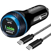 45W Type C Super Fast Car Charger, USB-C PD3.0&amp;QC3.0 Car Adapter Fast Charging Charger Compatible...