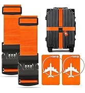 4-Piece Set of Lockable Luggage Straps - Two Luggage Straps and Two Luggage Tags to Protect Your ...