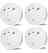 Lecoolife 4 Pack Smoke Detector Fire Alarms Battery Operated with Photoelectric Sensor and Silenc...