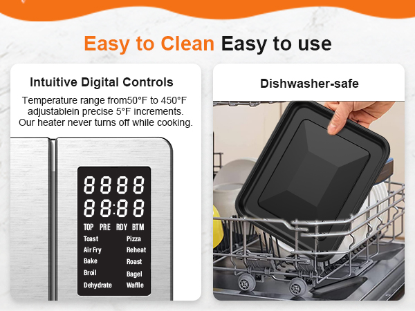 easy to clean easy to use dishwasher safe intuitive digital controls
