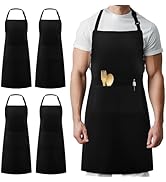 Syntus 4 Pack Chef Apron, 100% Cotton Adjustable Bib Apron Professional Cooking Aprons for Men Wo...