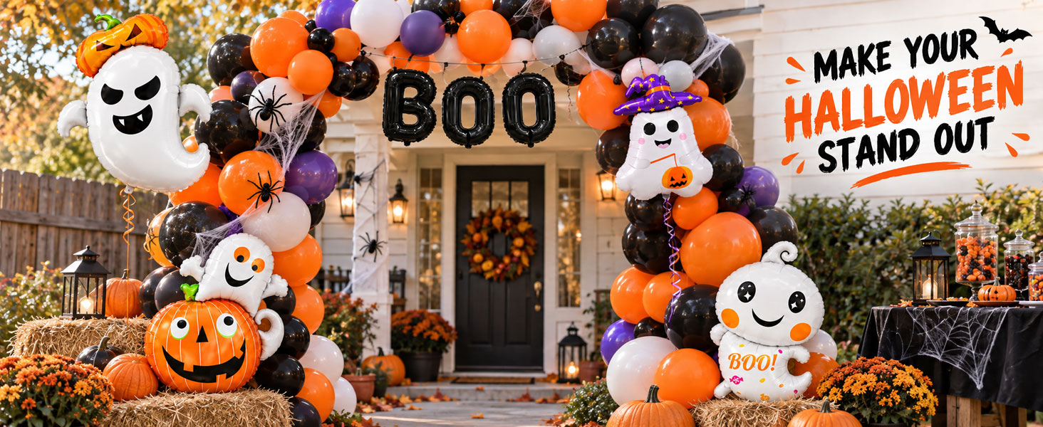 7 Pieces Halloween Ghost Pumpkin Boo Balloons Set