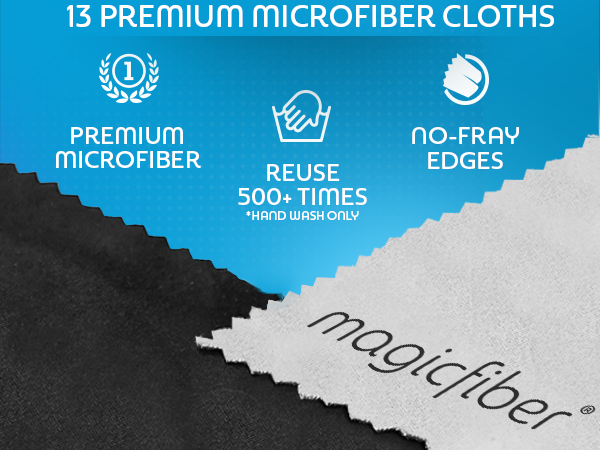 Premium Microfiber Cloths. Reuse 500 times. Non-Fray Edges