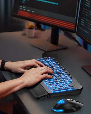 backlit ergonomic wireless keyboard and mouse combo rechargeable