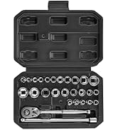 BLACK CANYON 1/4 in Drive Socket Set 27 Piece, 6-Point Metric/SAE, Premium Cr-V Steel Polished Ch...