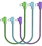 USB C to USB C Cable 60W 1ft 3 Pack 90 Degree Elbow Type C to Type C Cable Nylon Braided Short Ri...