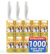 Extra Sticky Lint Roller, 1000 Sheets Value Pack with 3 Reinforced Handles, Tear-Resistant Sheets...