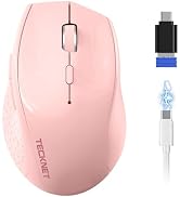 TECKNET Pro Wireless Mouse, 2.4G/ BT 5.0, Rechargeable Silent, Pink | Dual Bluetooth 5.0 &amp; USB A/...