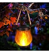 Jyoiat Halloween Solar Flame Lantern Hanging Outdoor Waterproof Purple - 2 Pack Flame Lanterns wi...