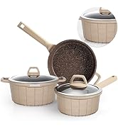 Aufranc Pots and Pans Set Nonstick, Granite Induction Kitchen Cookware Sets, 5 Pieces Non Stick C...