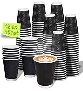 MOUMOULIFE Disposable Coffee Cups 12 oz, 50-Pack Corrugated Insulated Paper Cups for Hot and Cold...