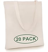 Simply Cool 20-Pack Canvas Tote Bags Bulk, Reusable, Grocery Medium Lightweight Cotton Cloth Bags...