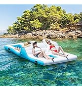GYMAX Inflatable Floating Island, 12ft x 6.5ft 4-6 Person Giant Inflatable Float Raft with Ice Ch...