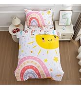 Btargot 4 Pieces Ultra Soft Toddler Rainbow Bedding Set, Cartoon Love Hearts Sun Stars and Raindr...