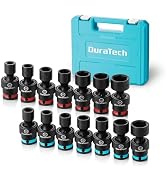 DURATECH 3/8" Drive Impact Swivel Socket Set, 14 Pcs Shallow Wobble Sockets | Metric &amp; SAE, Flexi...