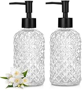 2 Pack Gem Glass Soap Dispenser with Black Plastic Pump, 13oz Liquid Hand Soap Dispenser, Rustpro...
