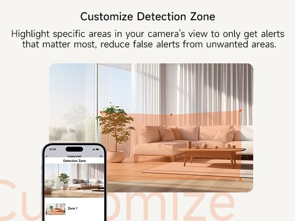 CINMOORE Camera for home Security, Pan &amp;amp; Tilt, Dog/Pet Camera, Plug-in, custom detection zone