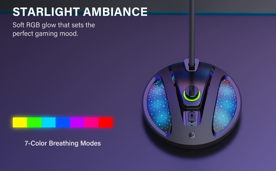 This laptop microphone features seven different ambient light colors.