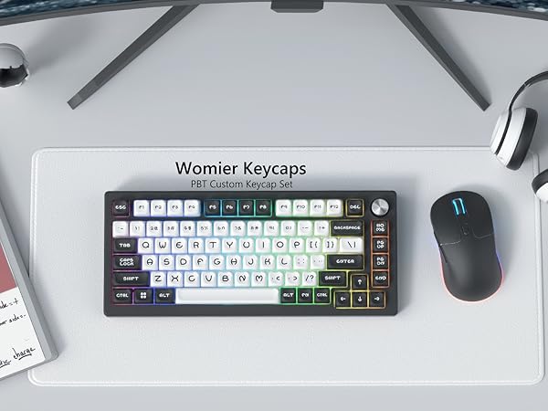 Womier MOA Keycaps-PBT Keycaps 75 Percent, White and Black Key cap