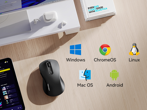 Operating system compatibility icons displayed: Windows, ChromeOS, Linux, MacOS, Android, with corresponding logos on light gray background.
