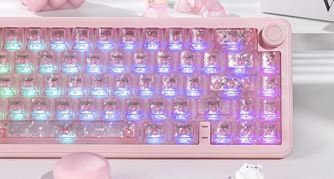 Pink Clear keycaps,Translucent keycaps,Shine Throug Key cap,Side Print,Cherry Profile custom Keycaps