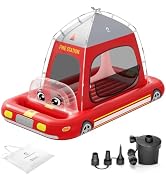 QPAU Fire Truck Kids Air Mattress with Tent &amp; Pump, Portable Blow Up Mattress for Home, Travel, C...